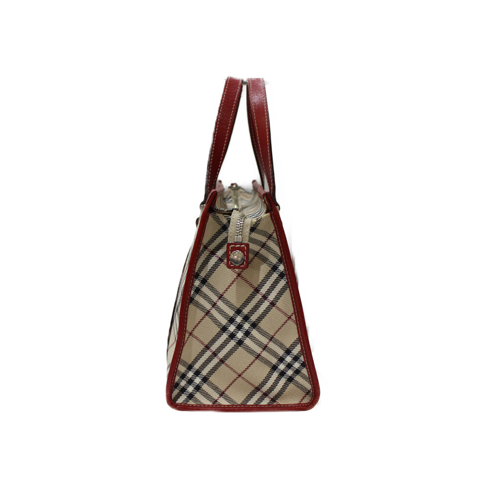 Burberry Leather Beige Nova Handbag Check Canvas Tan Red - Picture 1 of 7